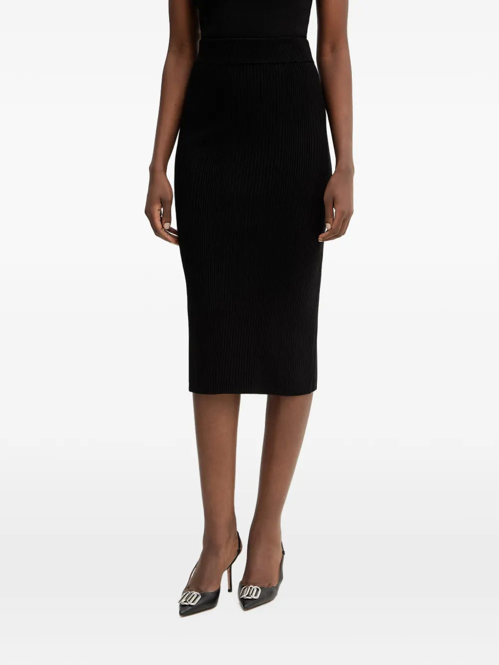 GUESS USA Terra ribbed-knit rear-slit skirt - Nero
