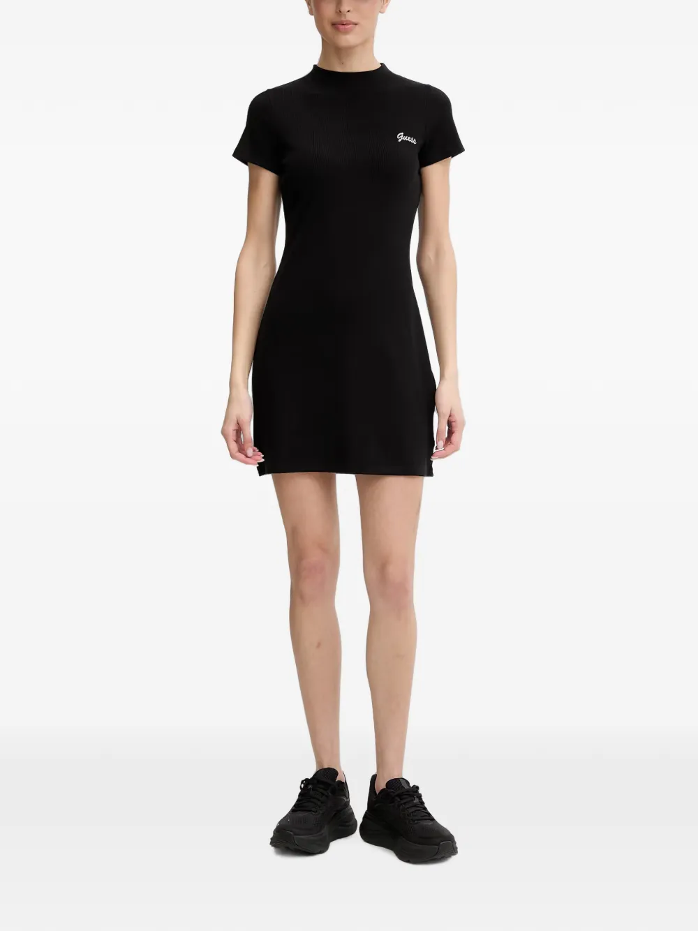 GUESS USA Lavinia ribgebreide mini-jurk met geborduurd logo Zwart