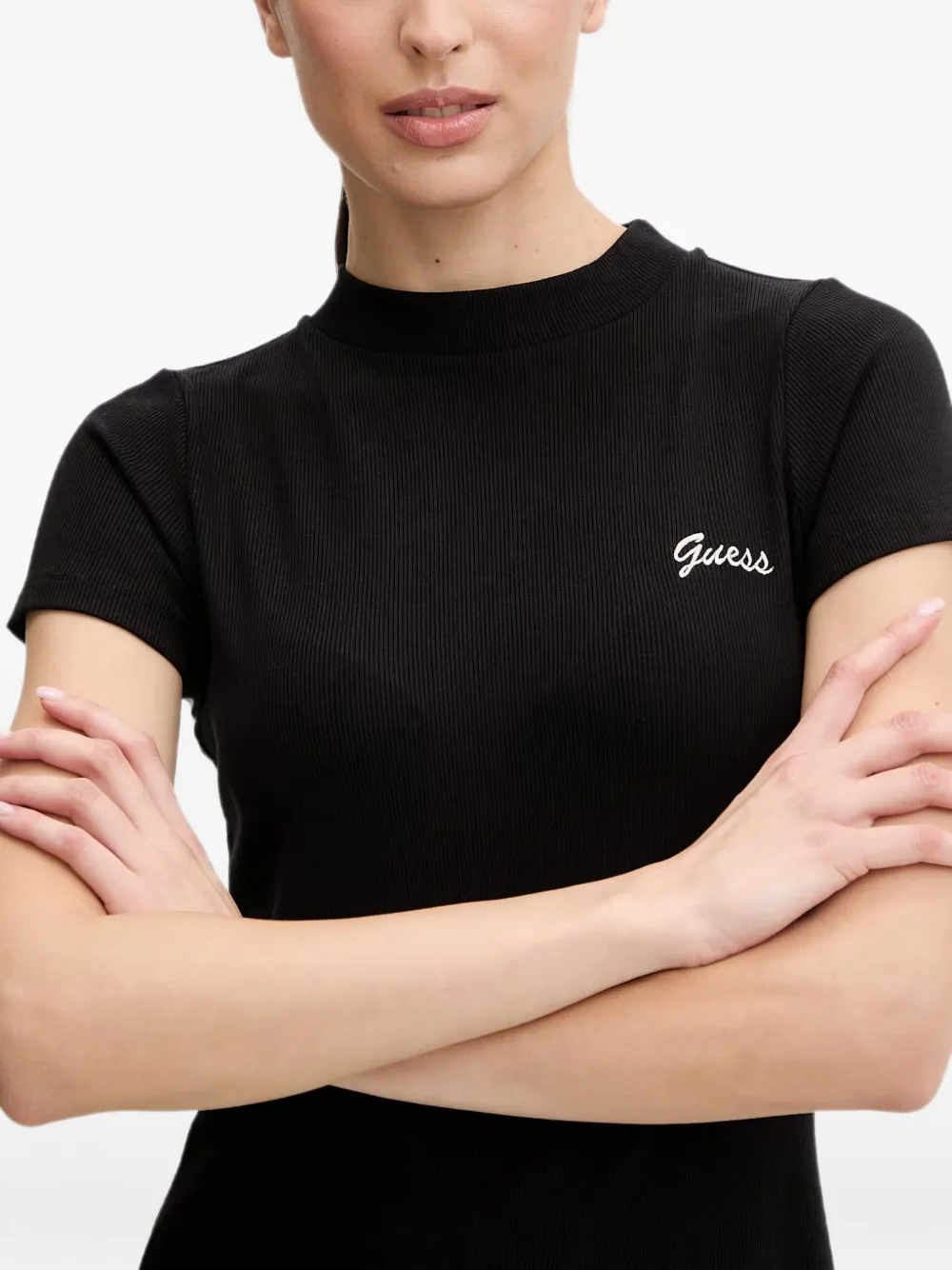 GUESS USA Lavinia ribgebreide mini-jurk met geborduurd logo Zwart