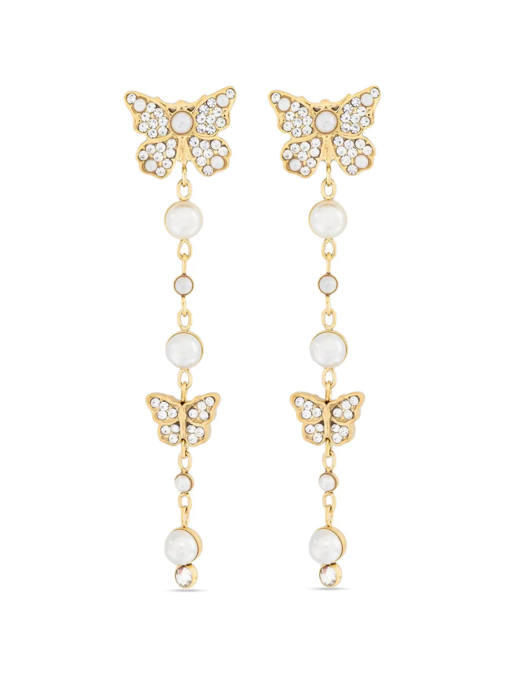 GUESS USA Borboleta butterfly-pendant faux-pearl earrings - Oro