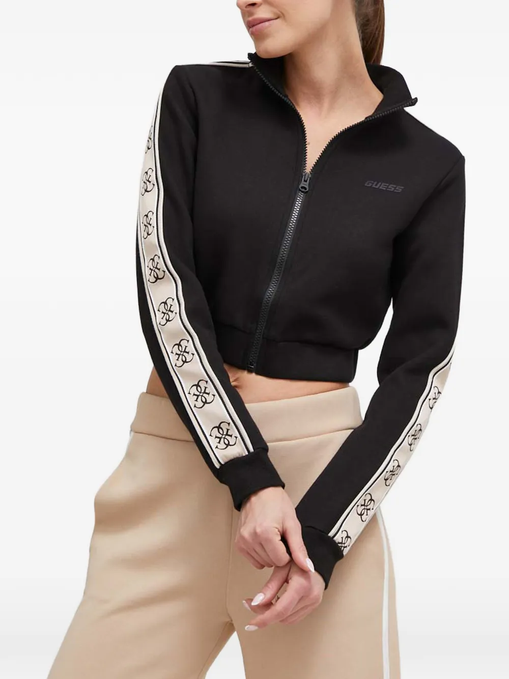 GUESS USA logo-tape cropped jacket - Nero