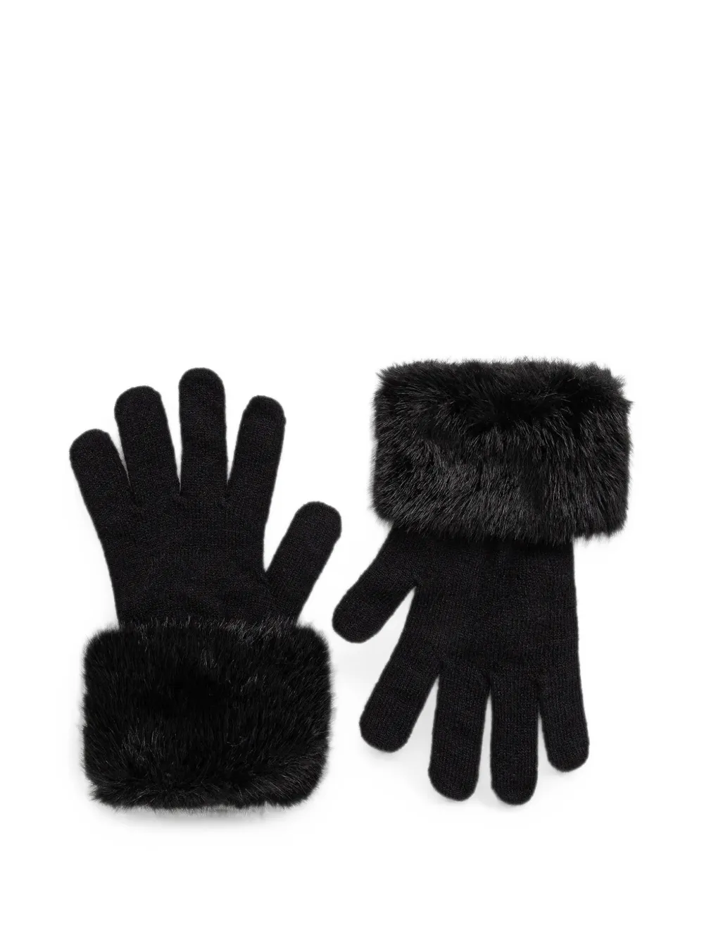 Guess Usa Shaida Faux-fur Trim Logo-plaque Gloves In Black
