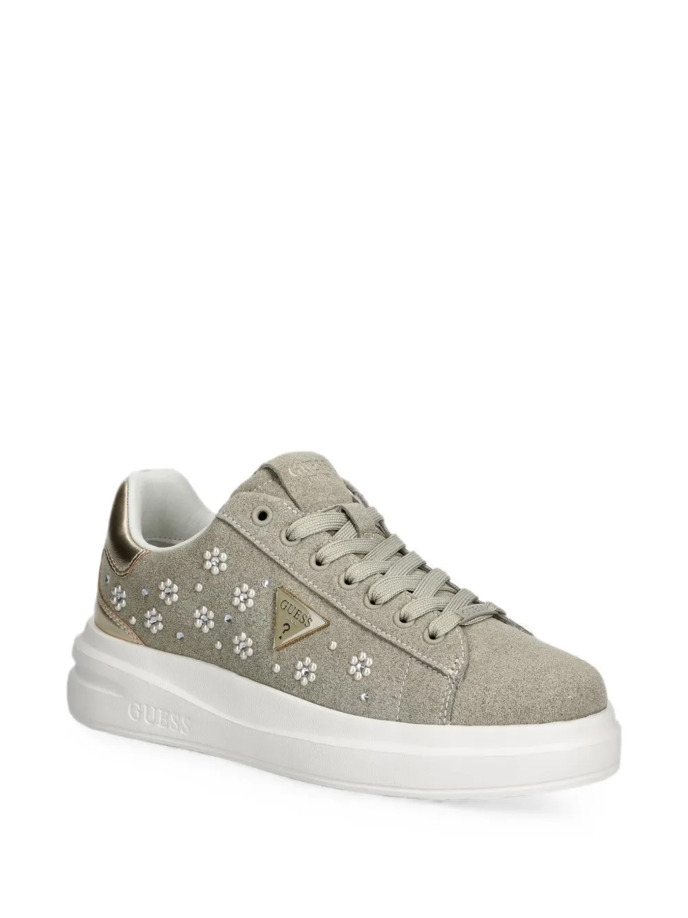GUESS USA Elbina faux-pearl embellished sneakers Beige