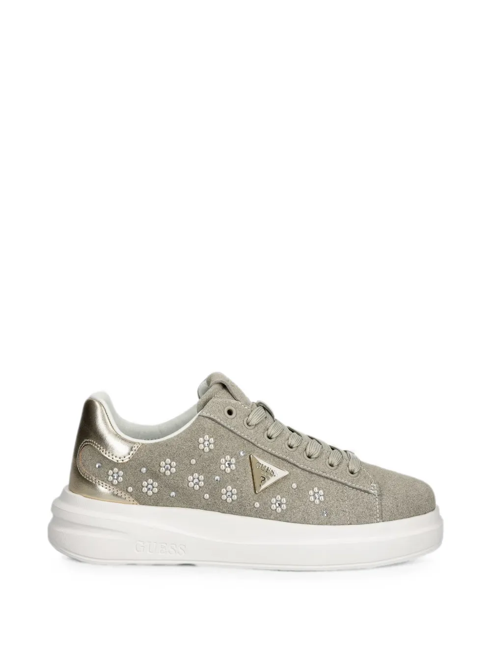 GUESS USA Elbina faux-pearl embellished sneakers Beige