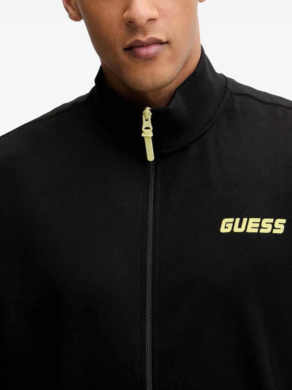 GUESS USA Trui met logo-print en rits Zwart