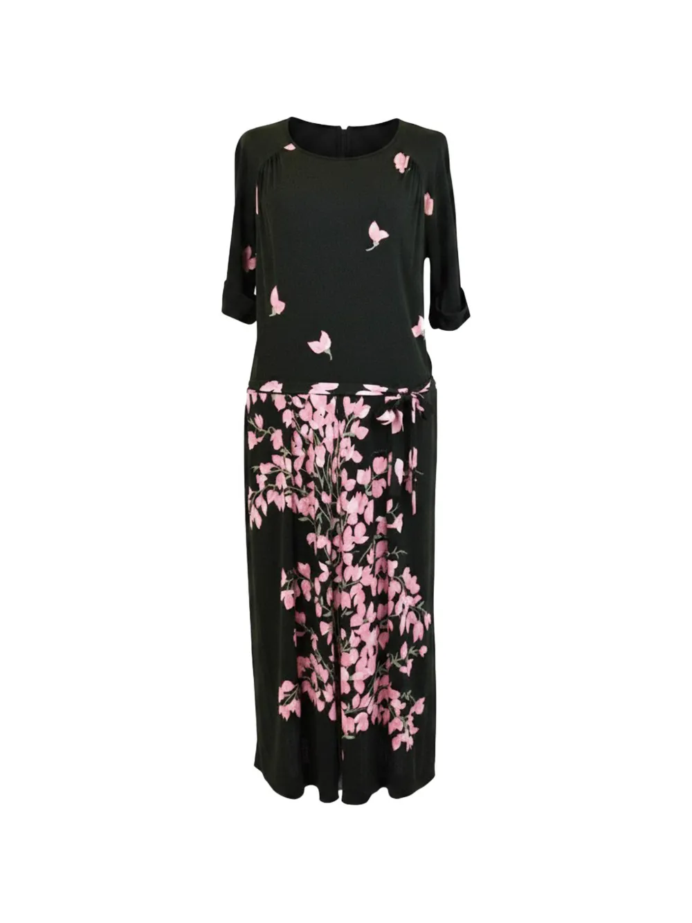 De Parisini Vintage floral-print belted midi dress - Nero