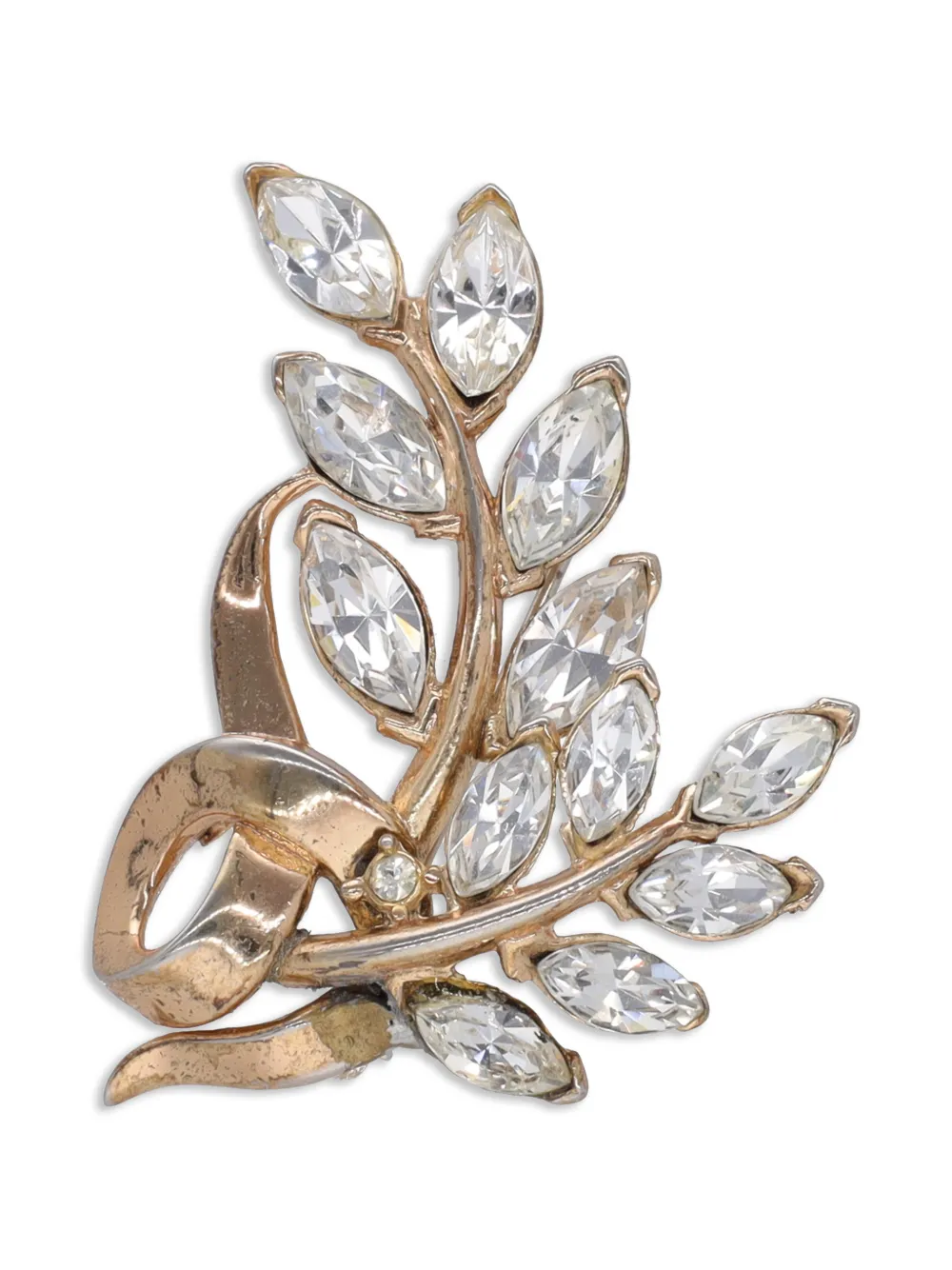 Trifari Vintage broche feuille à ornements en cristal (années 1950)