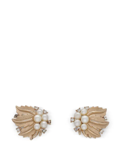 Trifari Vintage faux-pearl leaf earrings