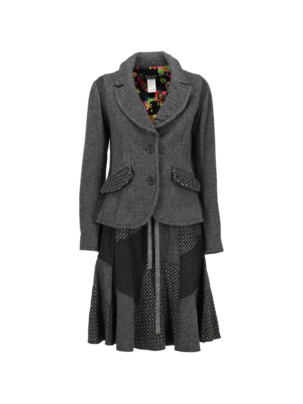Sonia Rykiel Pre-Owned patchwork herringbone dress - Grey
