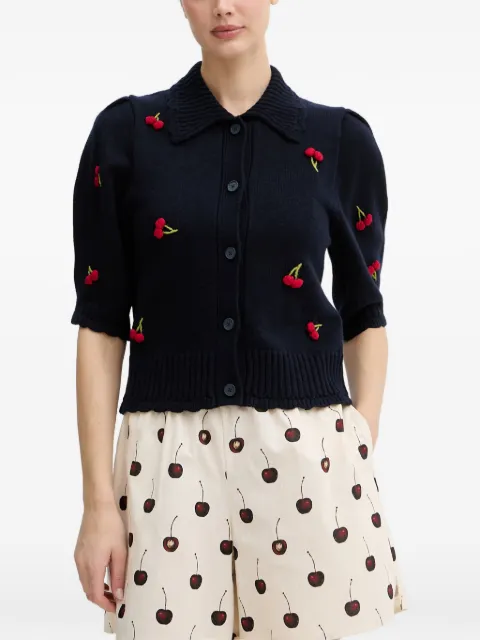 Stine Goya cherry-embellished puff-sleeve cardigan