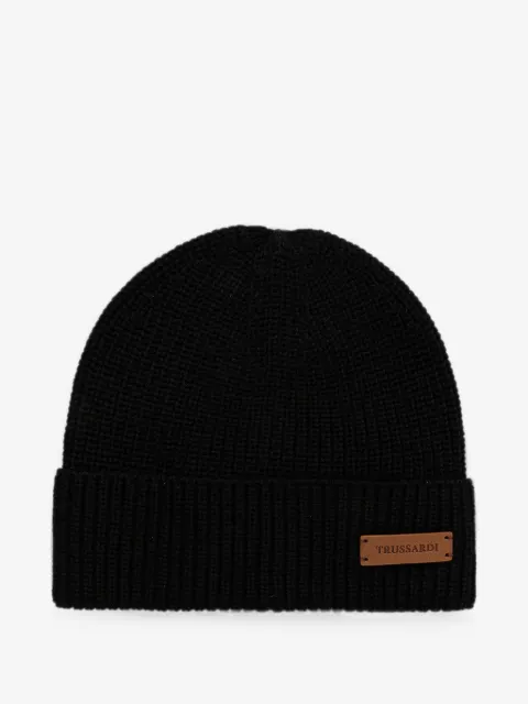 Trussardi Gerippte Beanie mit Logo-Patch