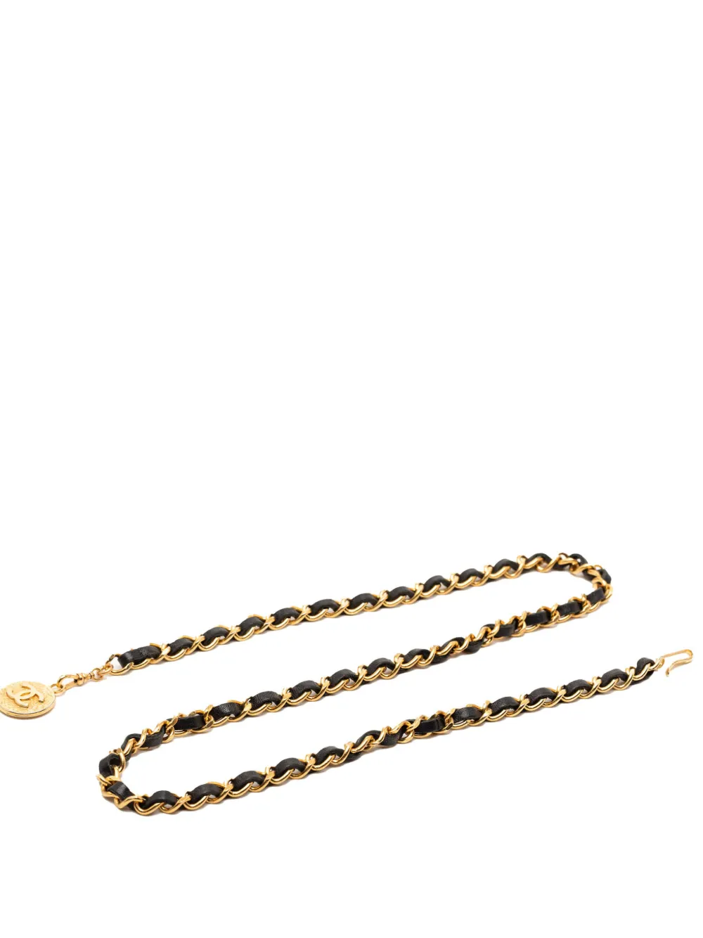 CHANEL Pre-Owned 1982 CC Gold Plated Medallion Leather Woven Chain belt - Oro
