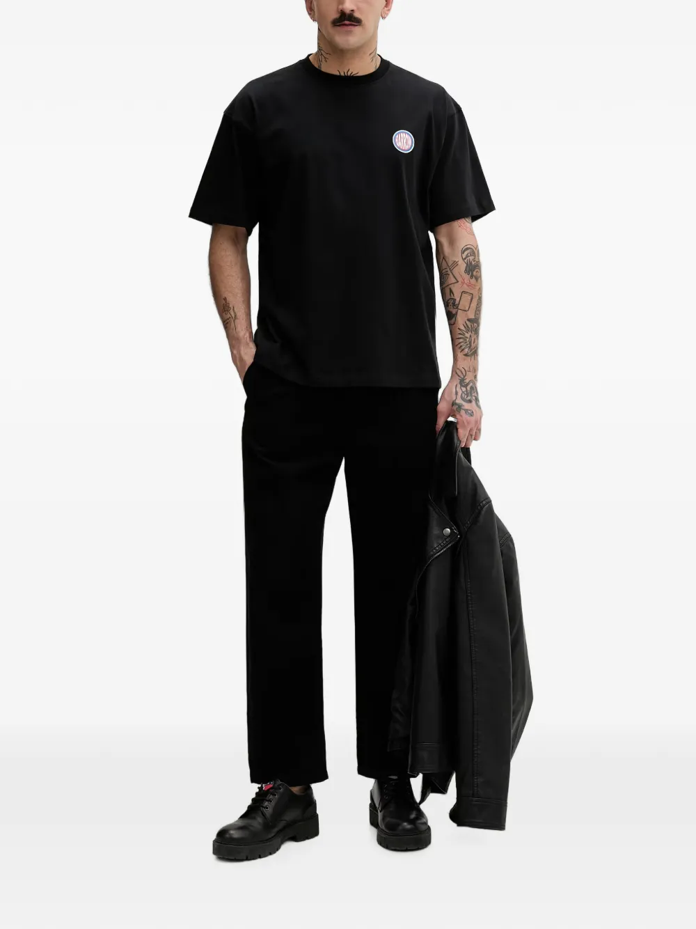 BARROW T-shirt met logo-patch en grafische print Zwart