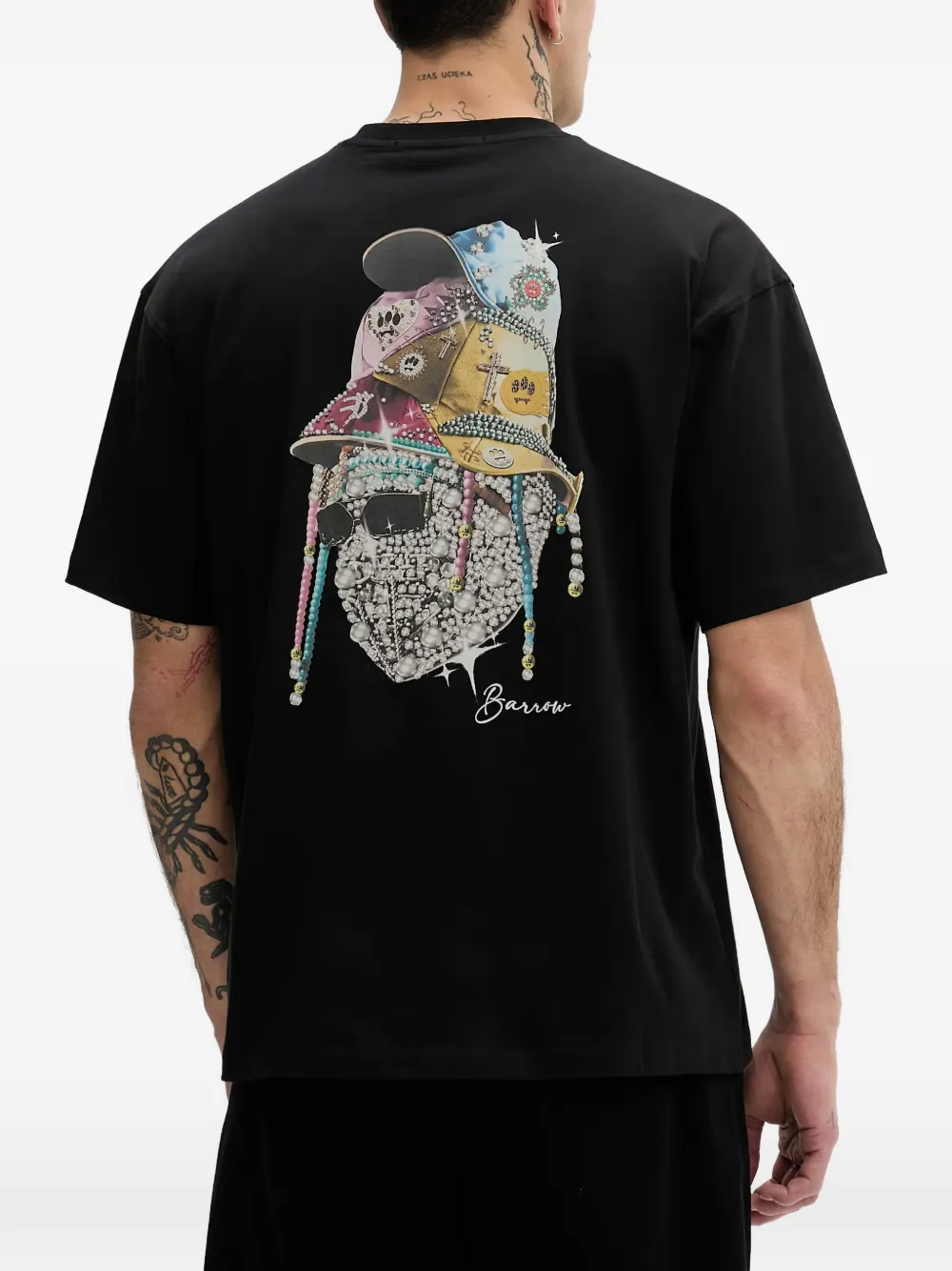 BARROW T-shirt met logo-patch en grafische print Zwart