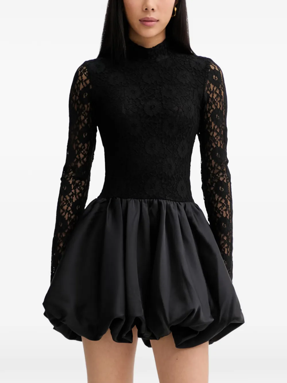 Bardot lace bubble-skirt mini dress - Schwarz