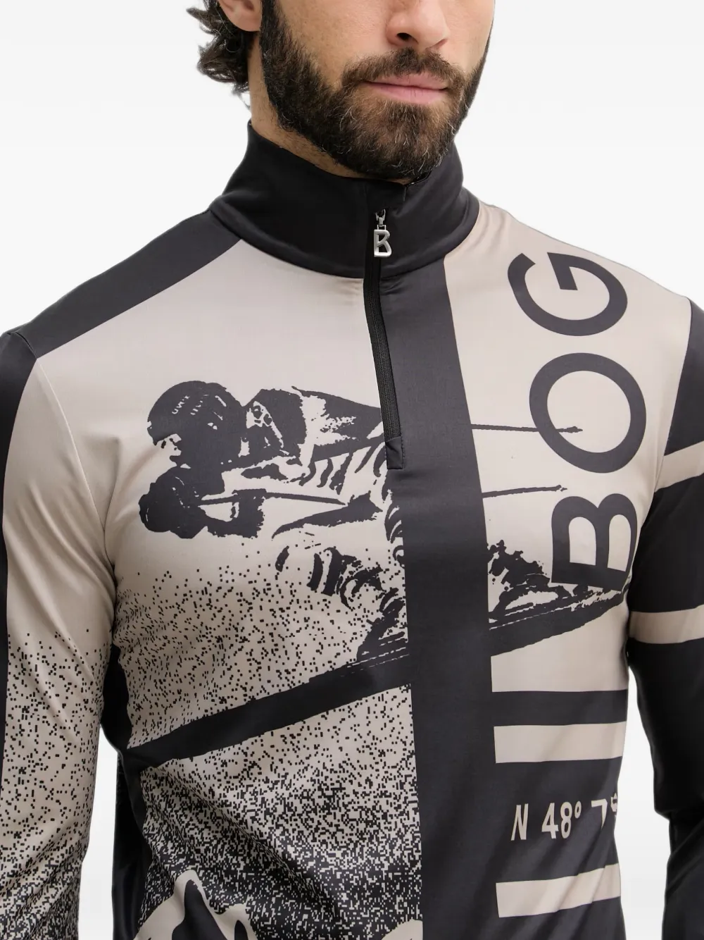 BOGNER Verti skitop met halve rits en grafische print Beige
