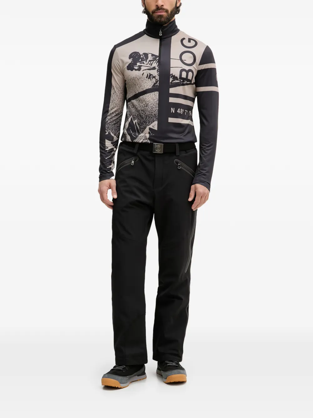 BOGNER Verti skitop met halve rits en grafische print Beige