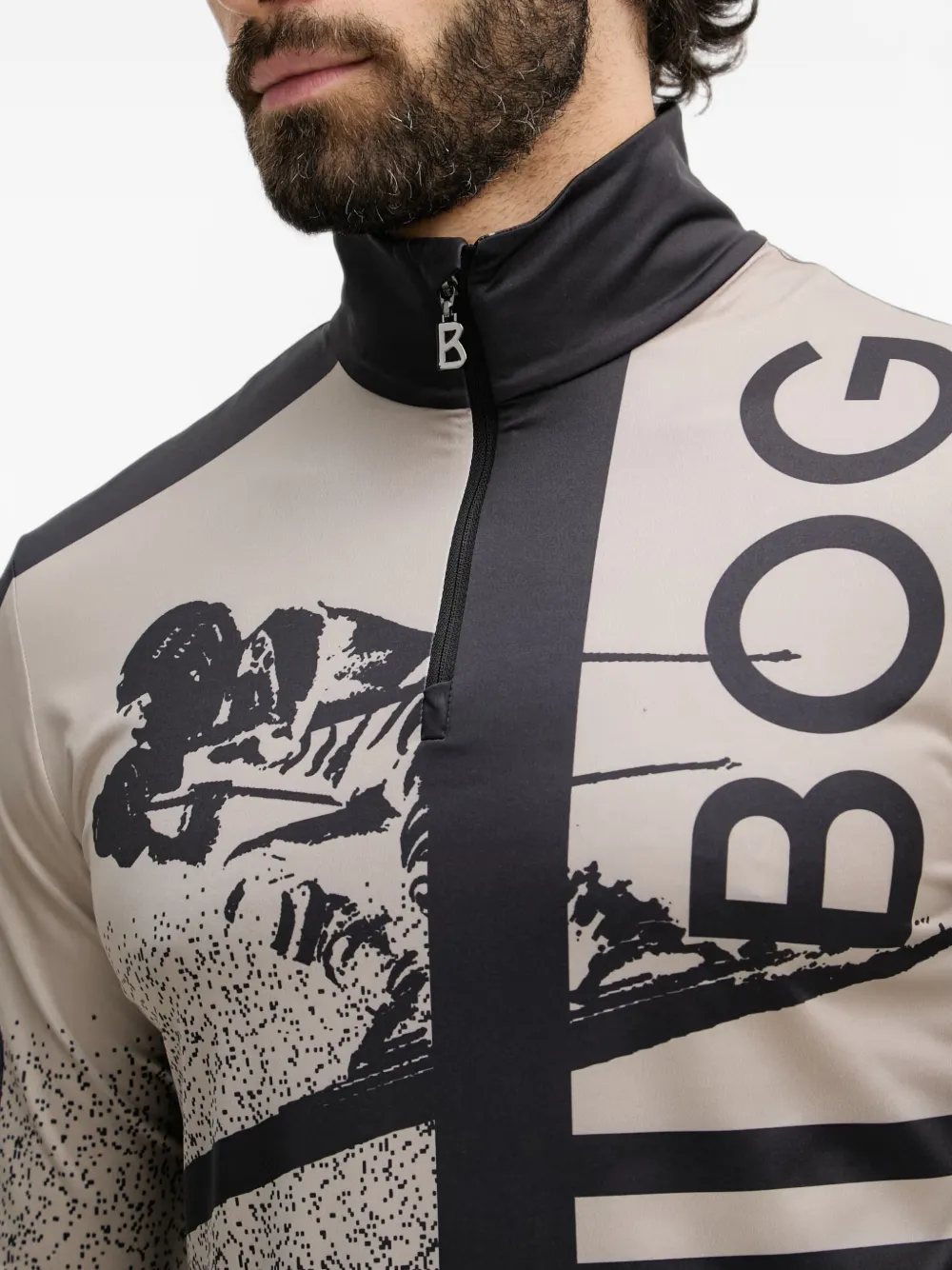 BOGNER Verti skitop met halve rits en grafische print Beige