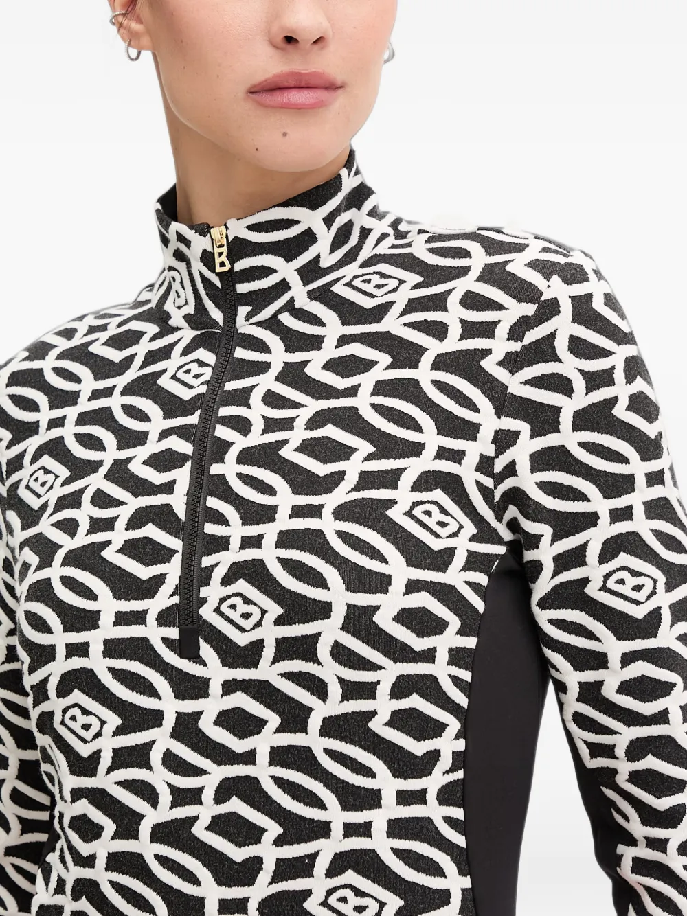 BOGNER Jasmina top met halve rits en monogram-print Zwart