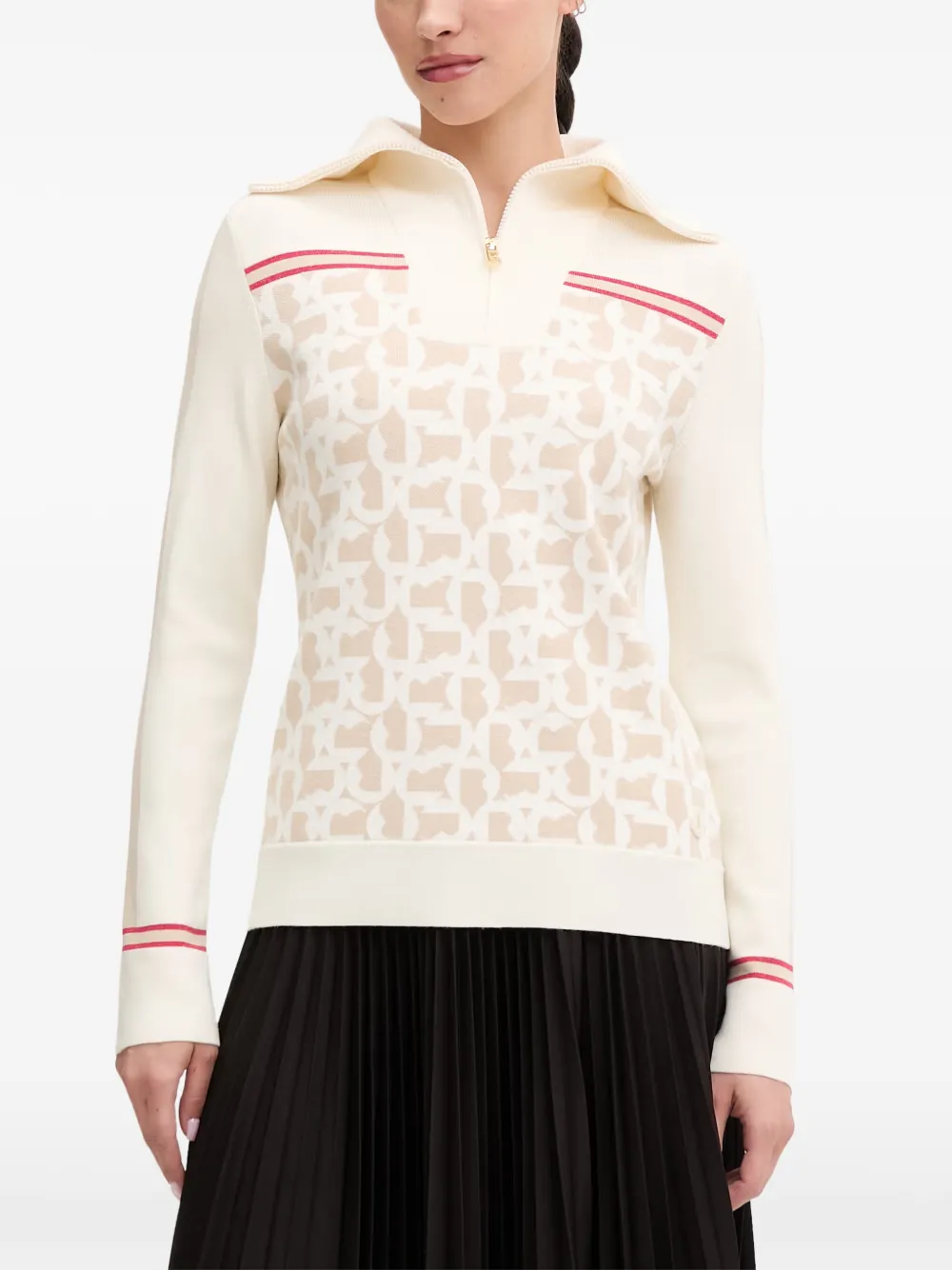 BOGNER Gine monogram-print quarter-zip sweater - Tons neutres BOGNER Gine monogram-print quarter-zip sweater - Tons neutres