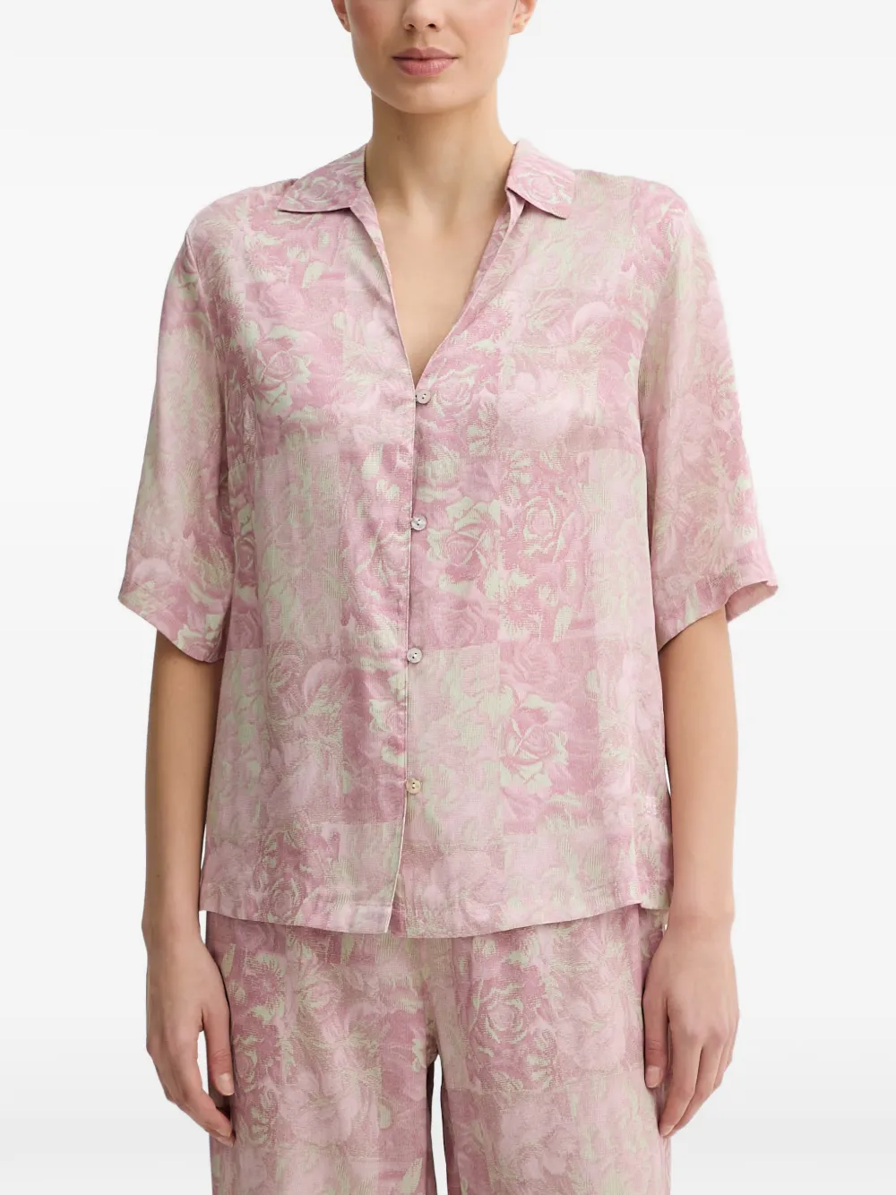 Chantelle floral-print short-sleeve pajama shirt Roze