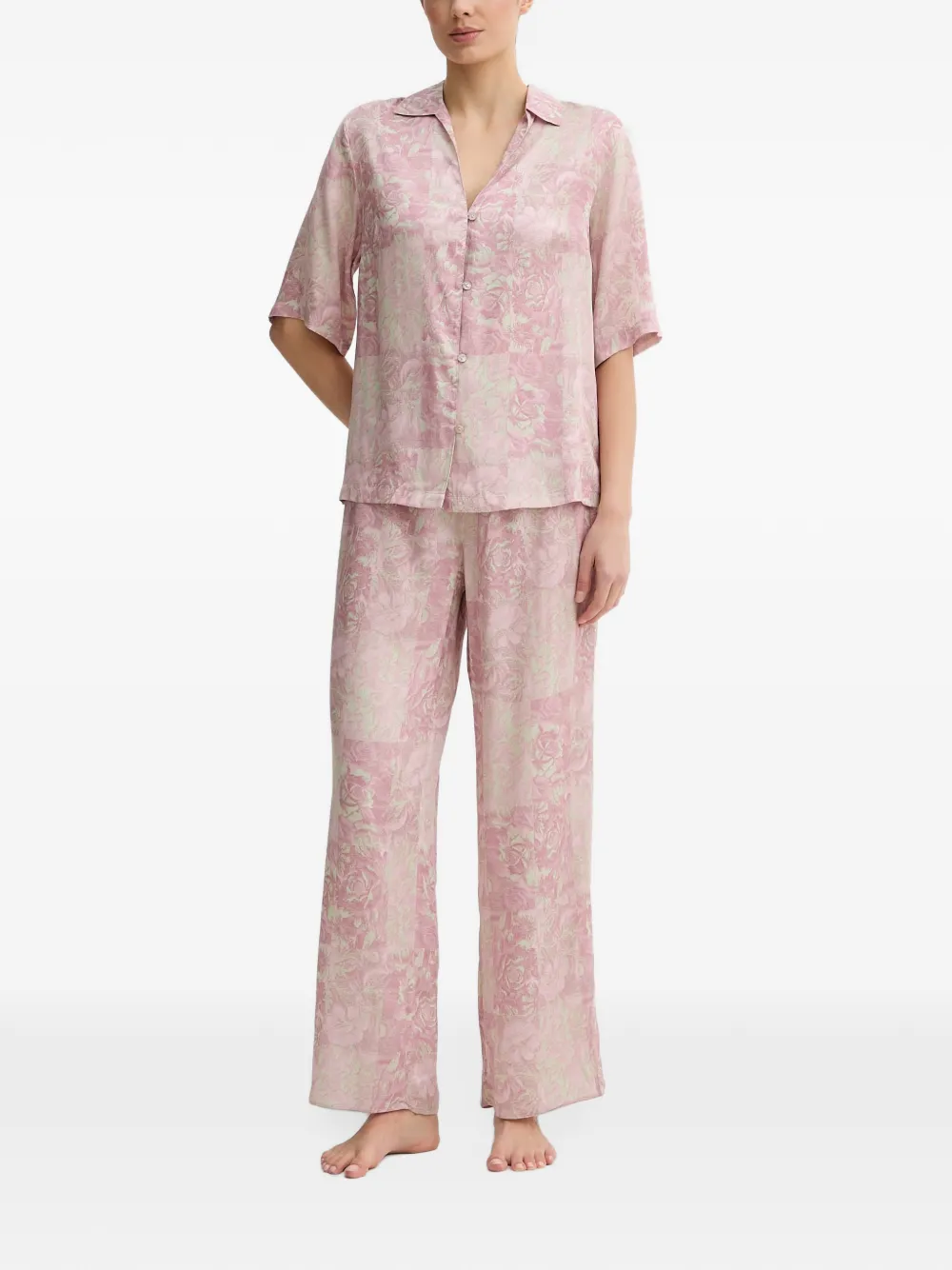 Chantelle floral-print short-sleeve pajama shirt - Rosa