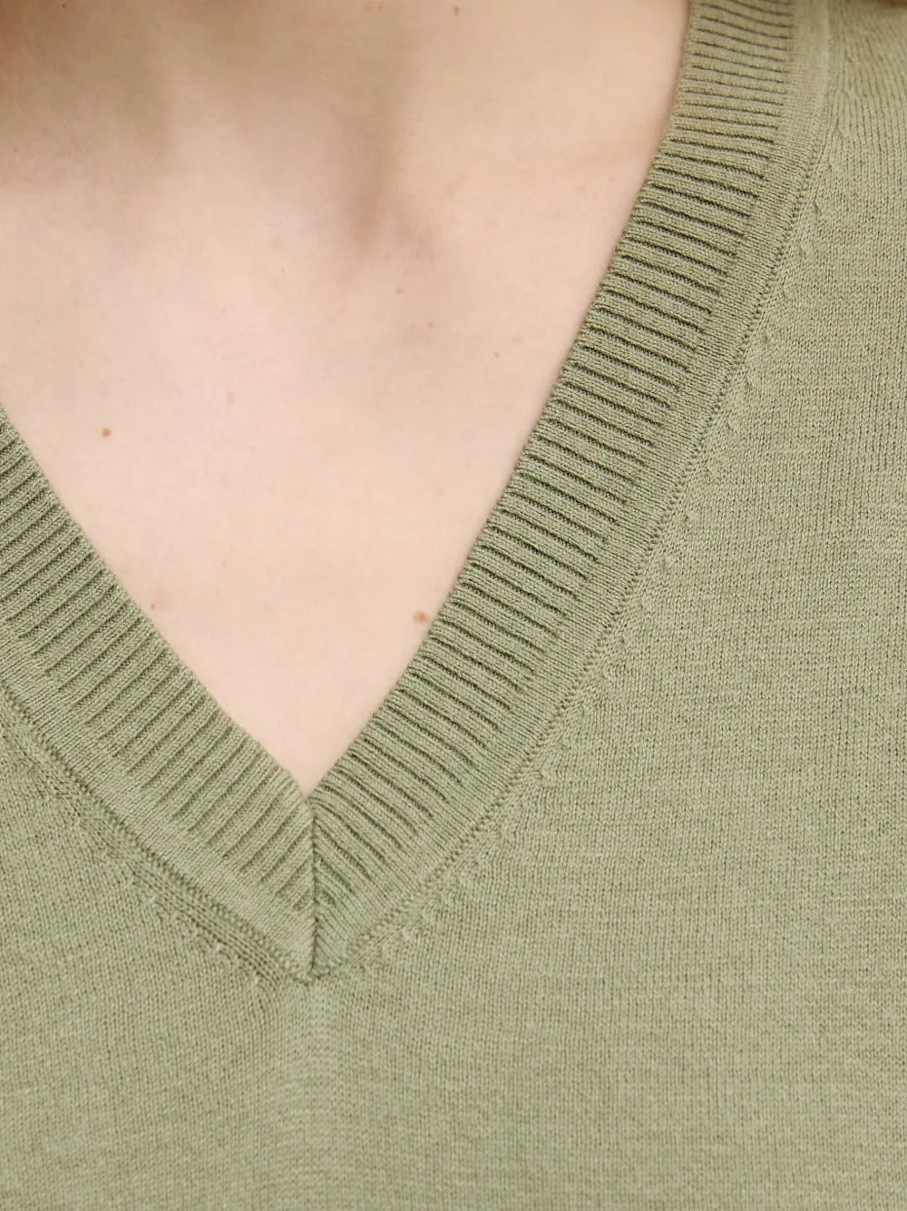 Benetton Trui met geribbelde afwerking en V-hals Groen