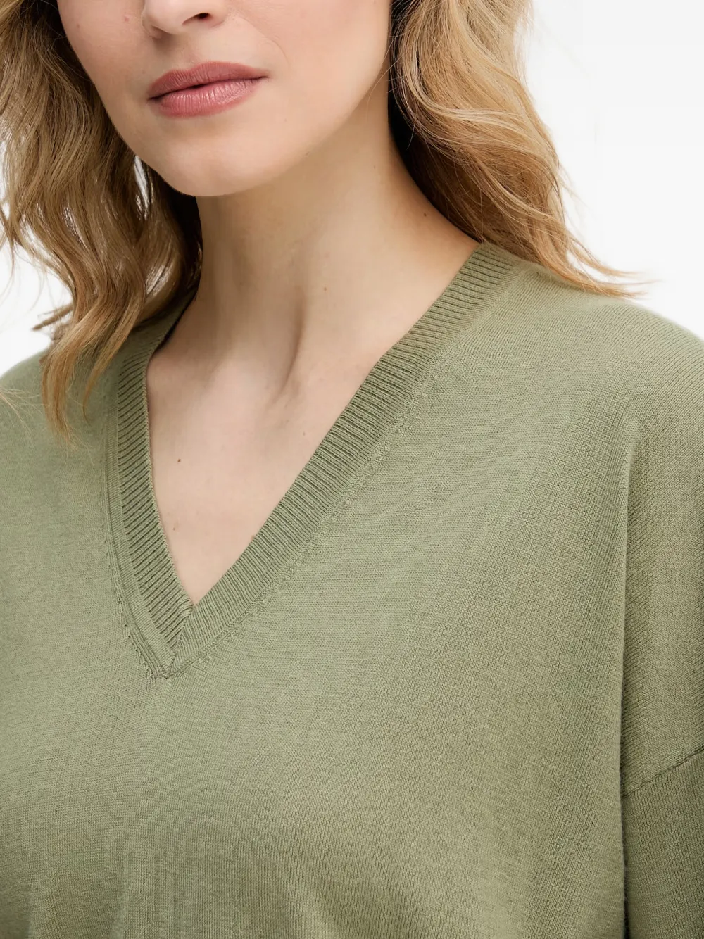 Benetton Trui met geribbelde afwerking en V-hals Groen