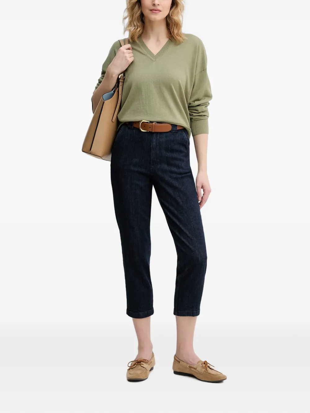 Benetton Trui met geribbelde afwerking en V-hals Groen