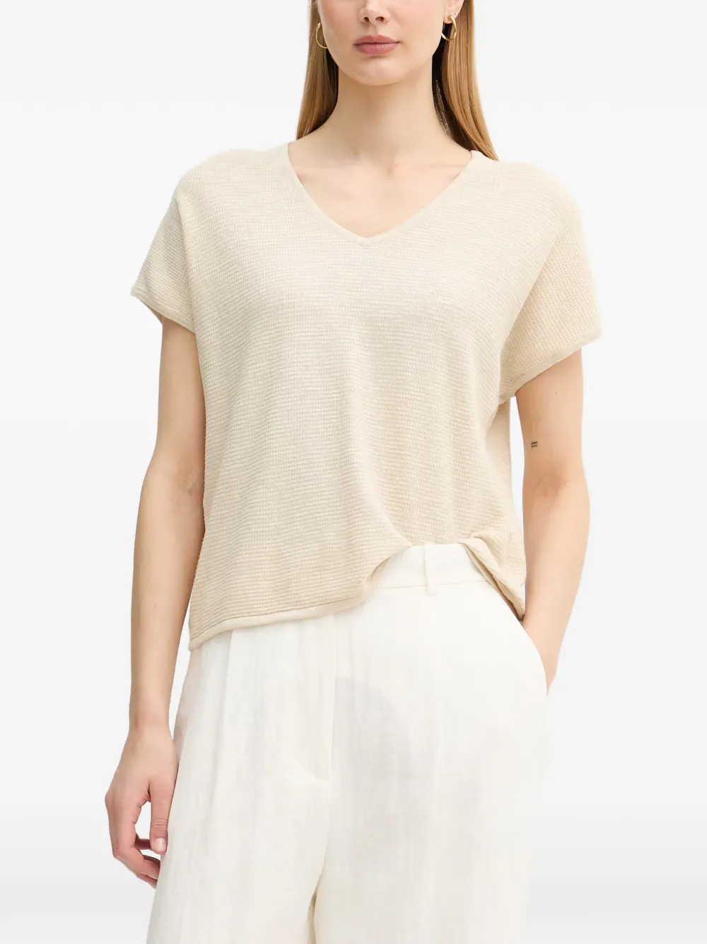 Benetton waffle-knit V-neck top - Toni neutri