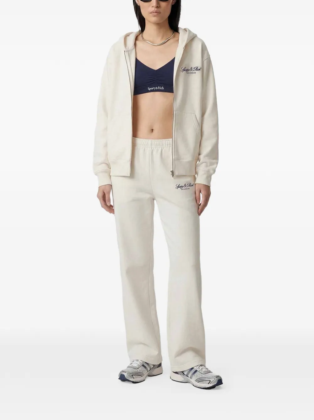 Sporty & Rich Hoodie met logoprint en rits Beige