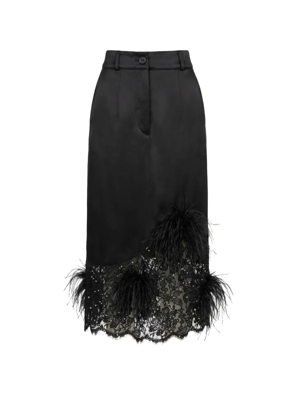 Almaz Highway feather-trim lace-hem skirt - Nero