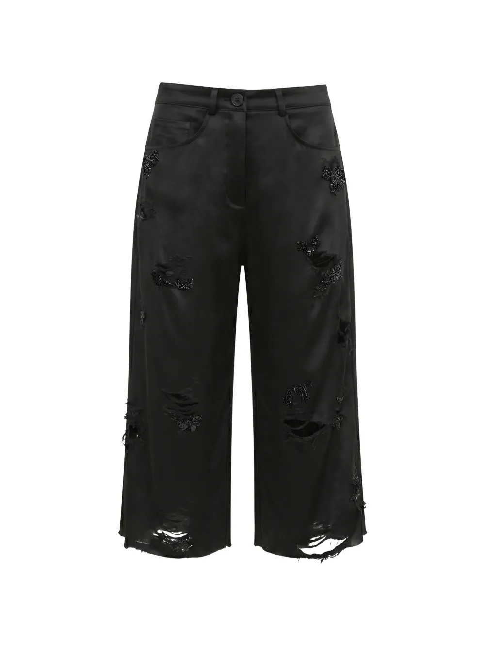 Almaz embroidered distressed knee-length shorts - Nero
