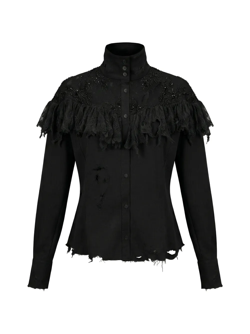 Almaz Western ruffled distressed-effect shirt - Nero