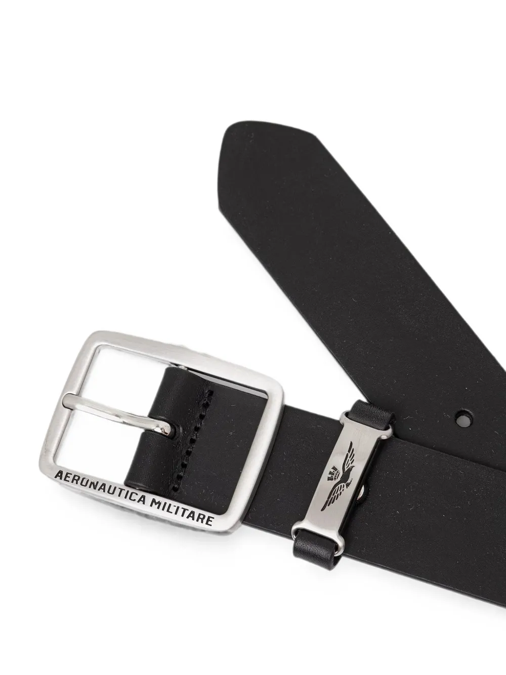 Aeronautica Militare Leren riem met gegraveerd logo Zwart