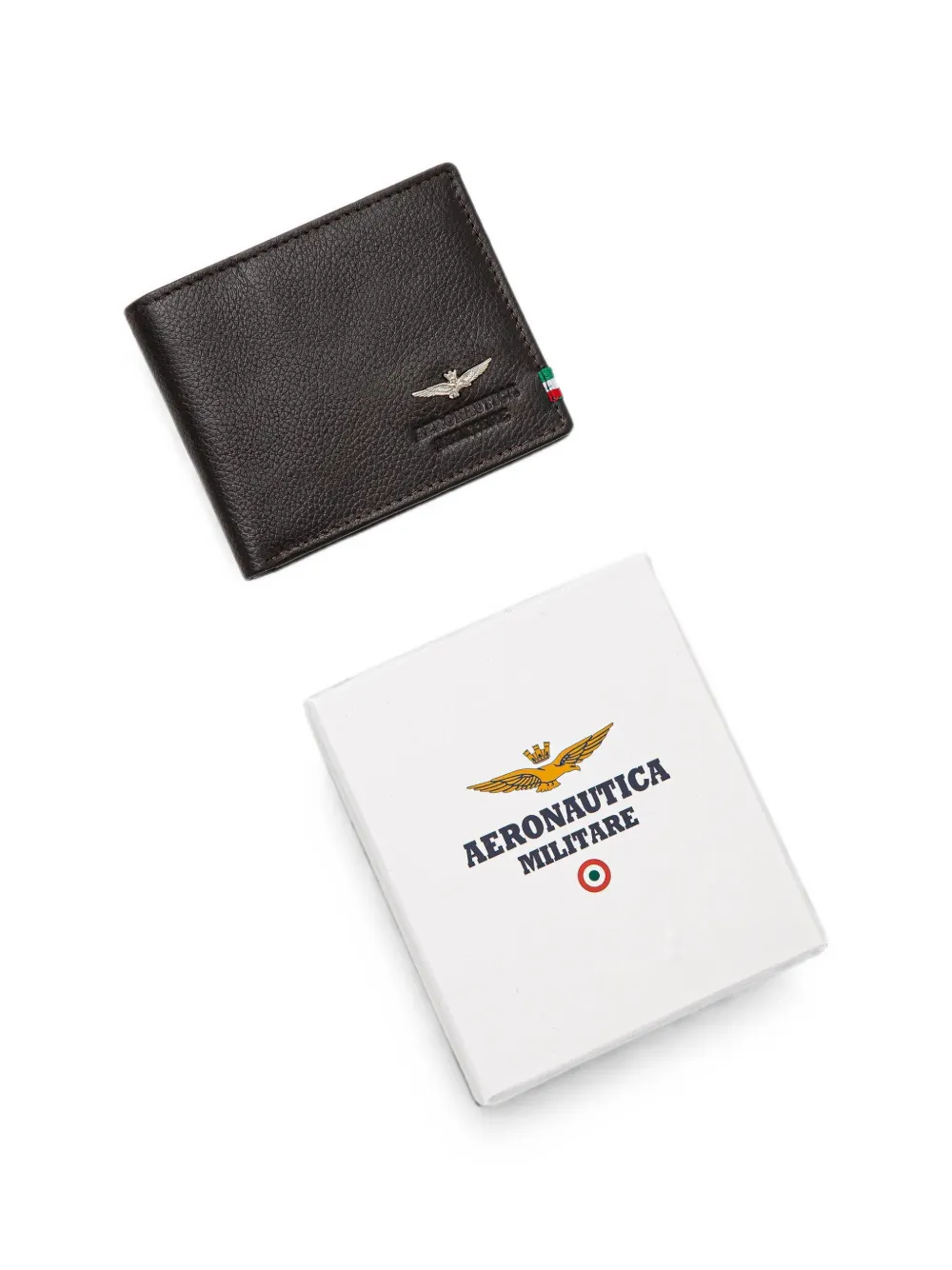 Aeronautica Militare Leren portemonnee met logoplakkaat Bruin