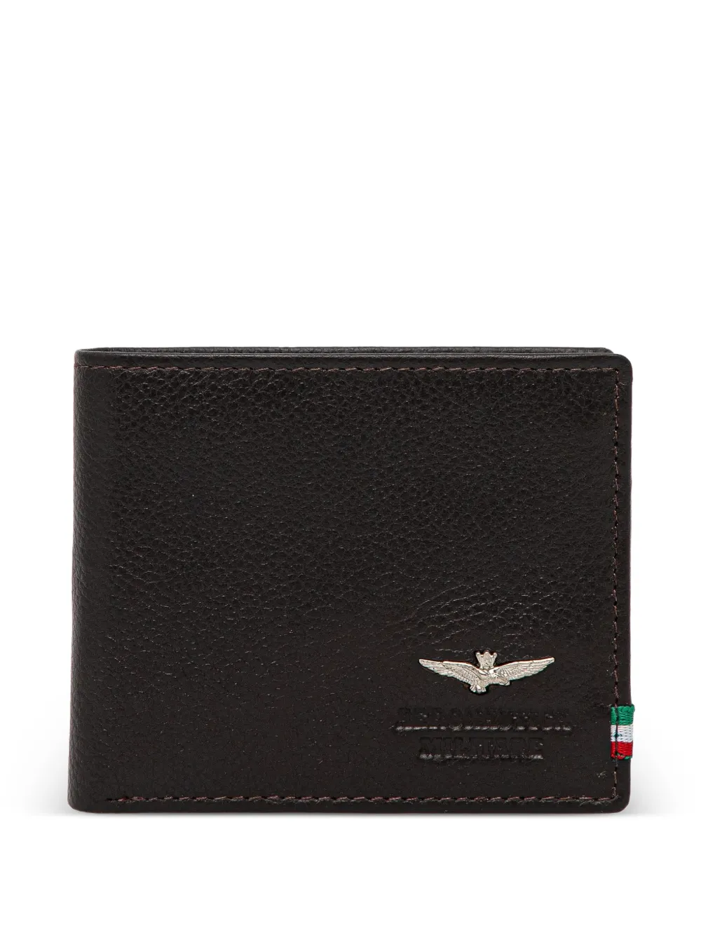 Aeronautica Militare logo-plaque grained leather wallet - Marrone