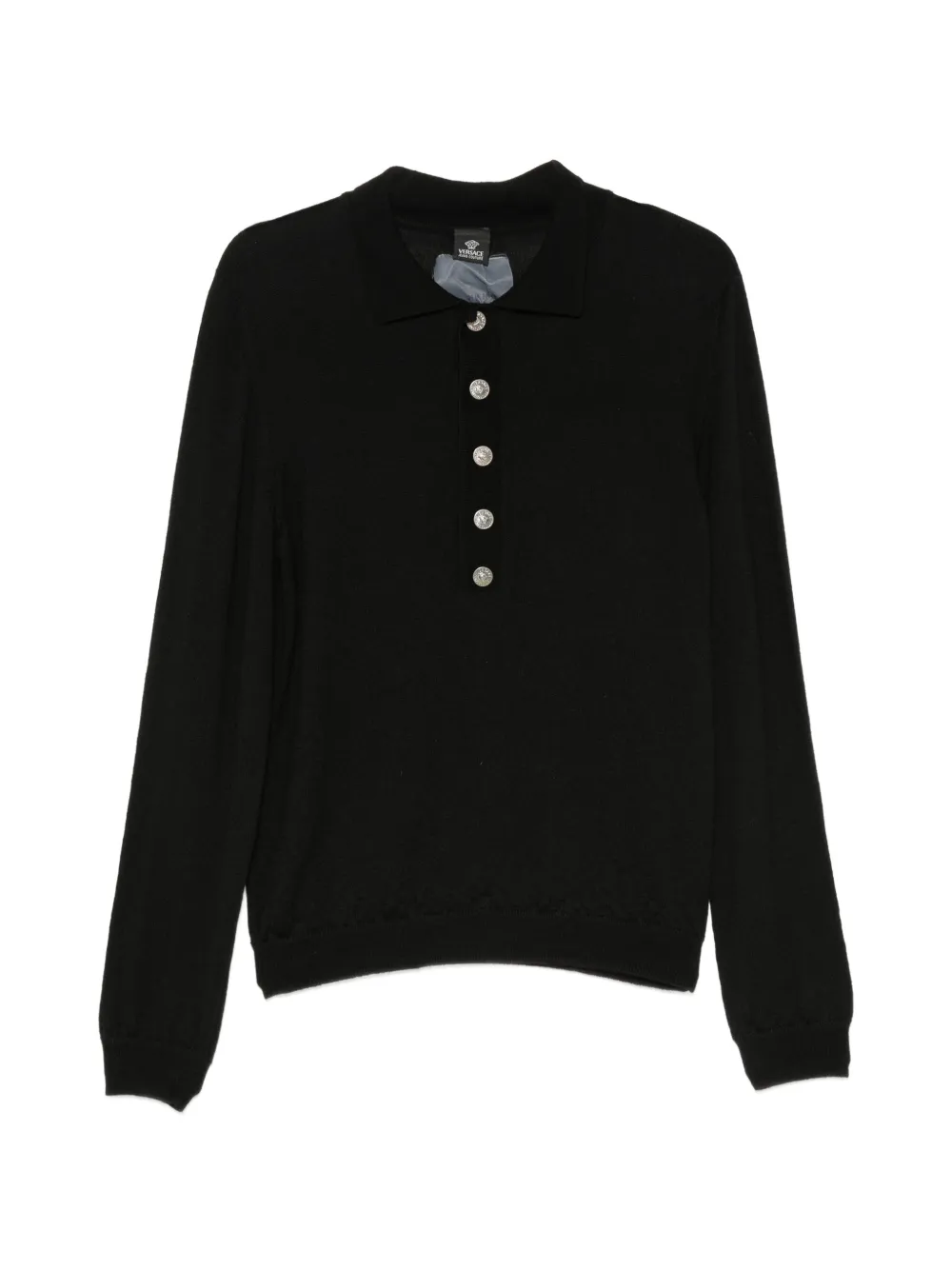 Pre-owned Versace 2000s Button-up Polo Sweater In Black