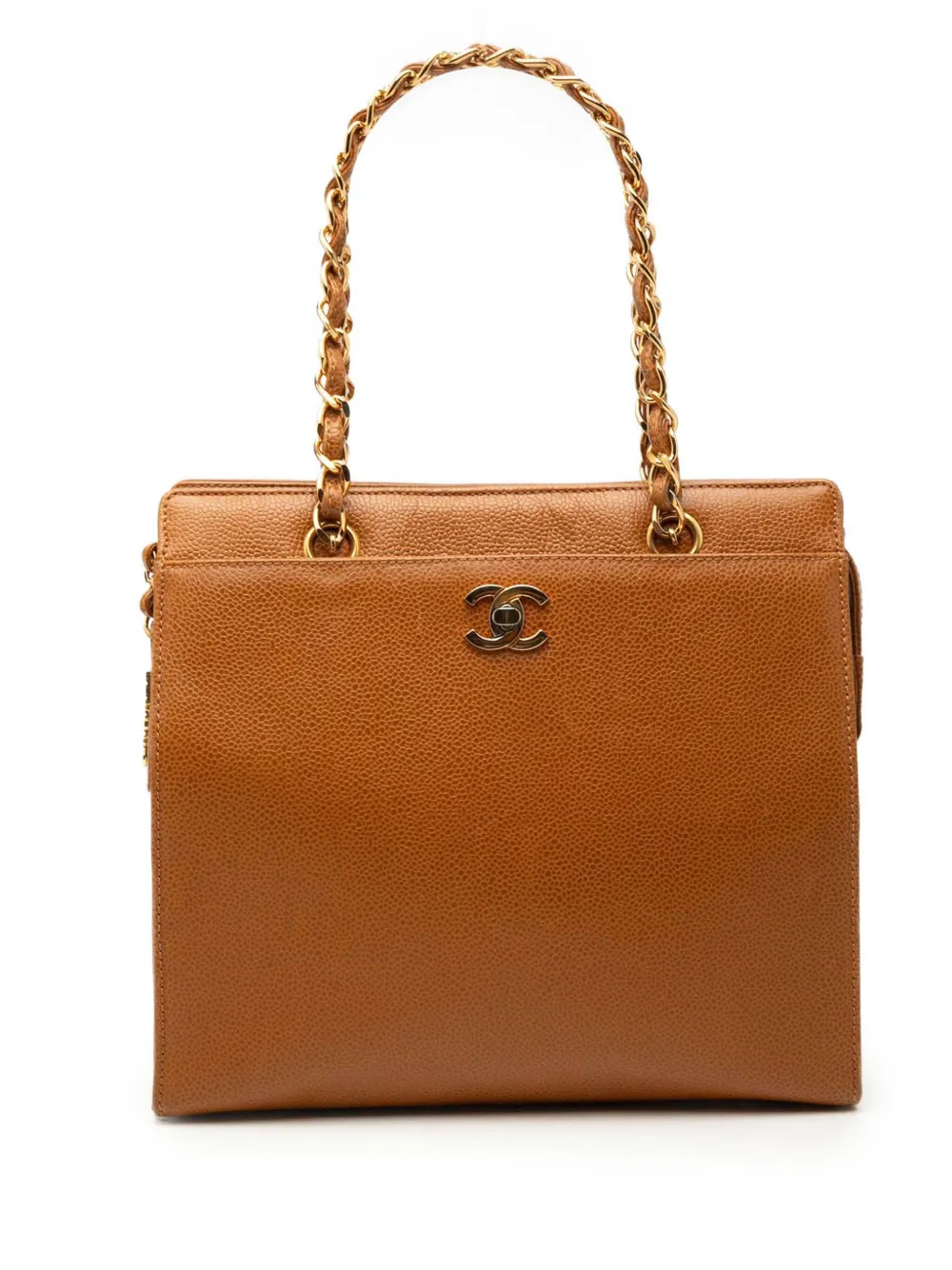 CHANEL Pre-Owned 1996-1997 CC Caviar Chain Turn Lock tote bag - Braun