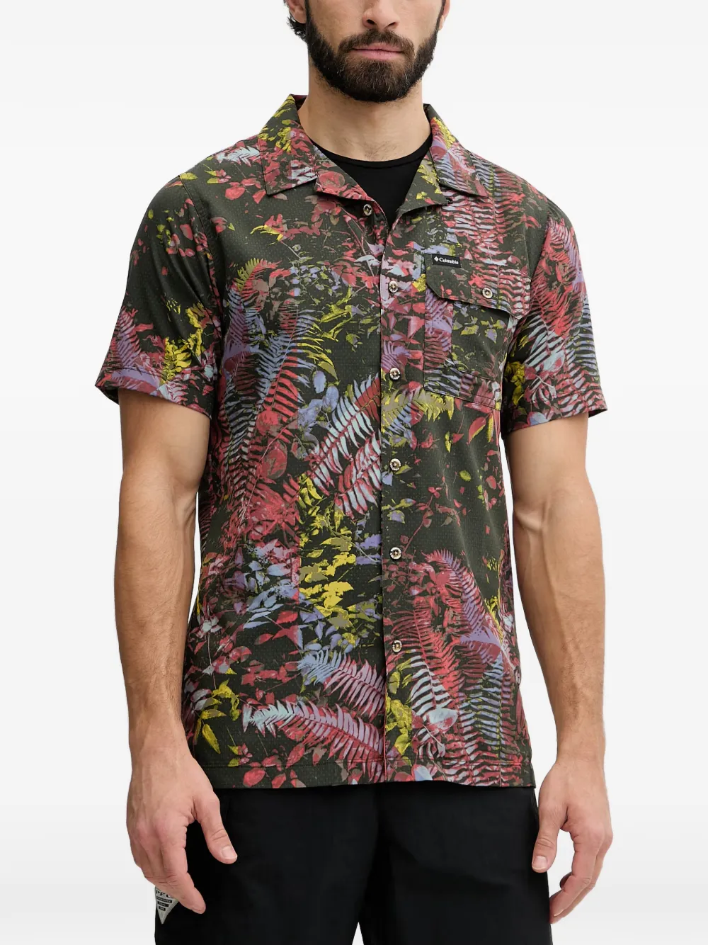 Columbia Sportswear Camicia Tech Trail a maniche corte con stampa a foglie - Verde