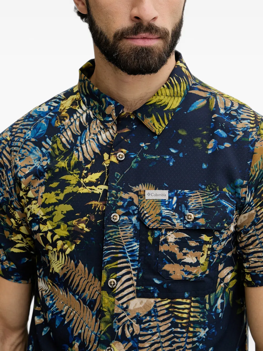 Columbia Overhemd met korte mouwen en varen-print Blauw