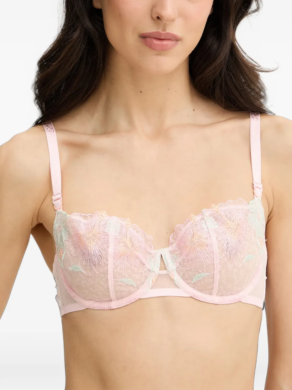 Chantelle floral-embroidered mesh bra - Rosa