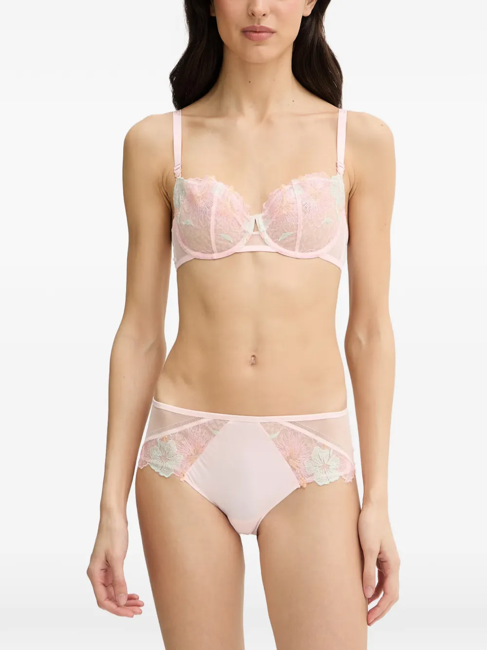 Chantelle floral-embroidered mesh bra Roze