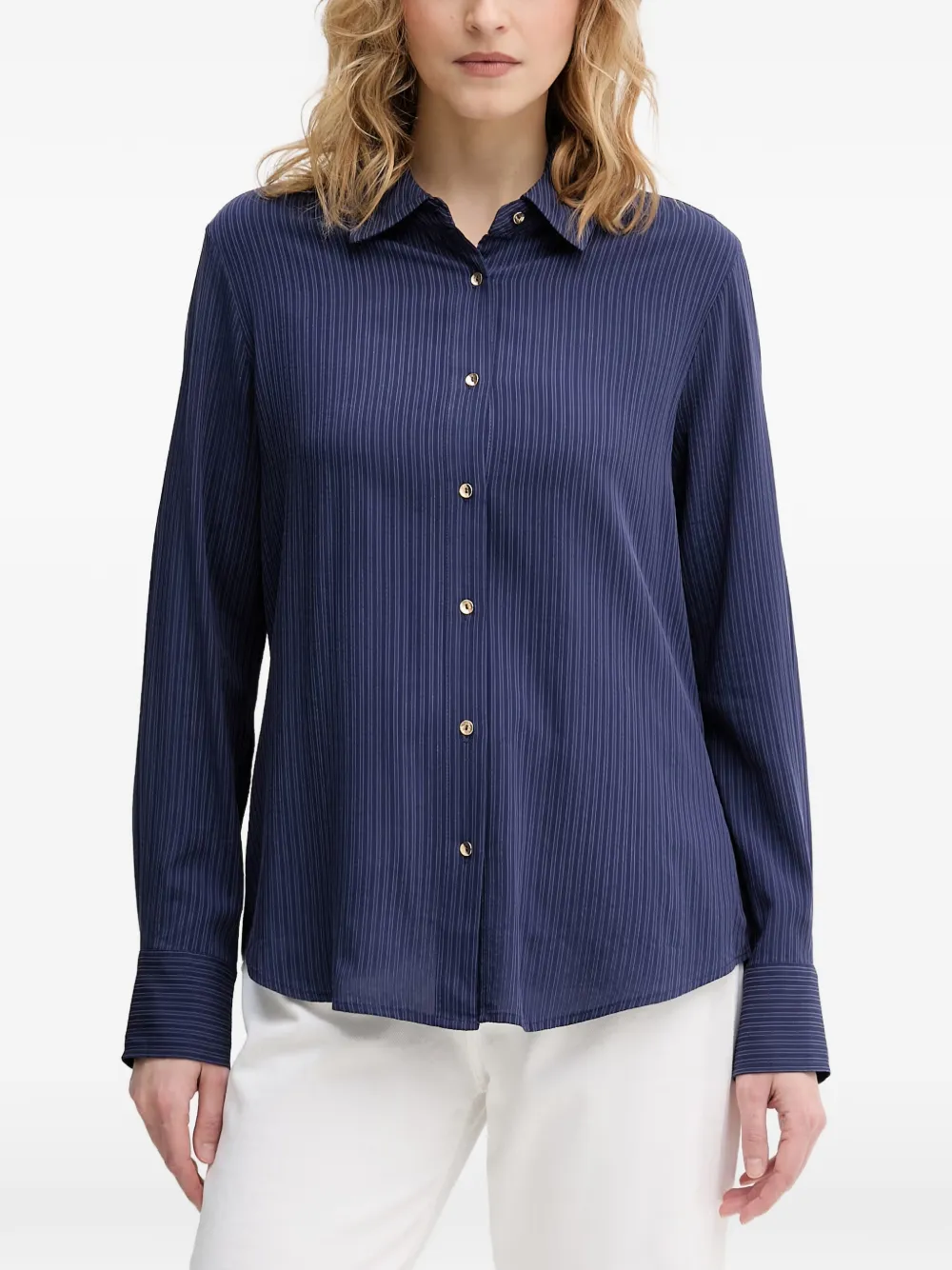 Benetton pinstripe-pattern button-up shirt - Blau