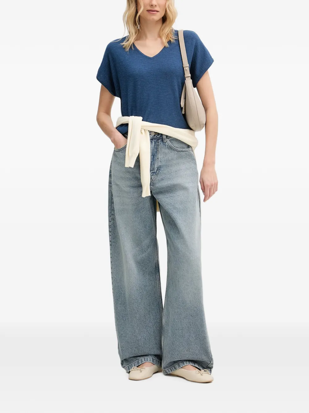 Benetton Trui met V-hals en korte mouwen Blauw