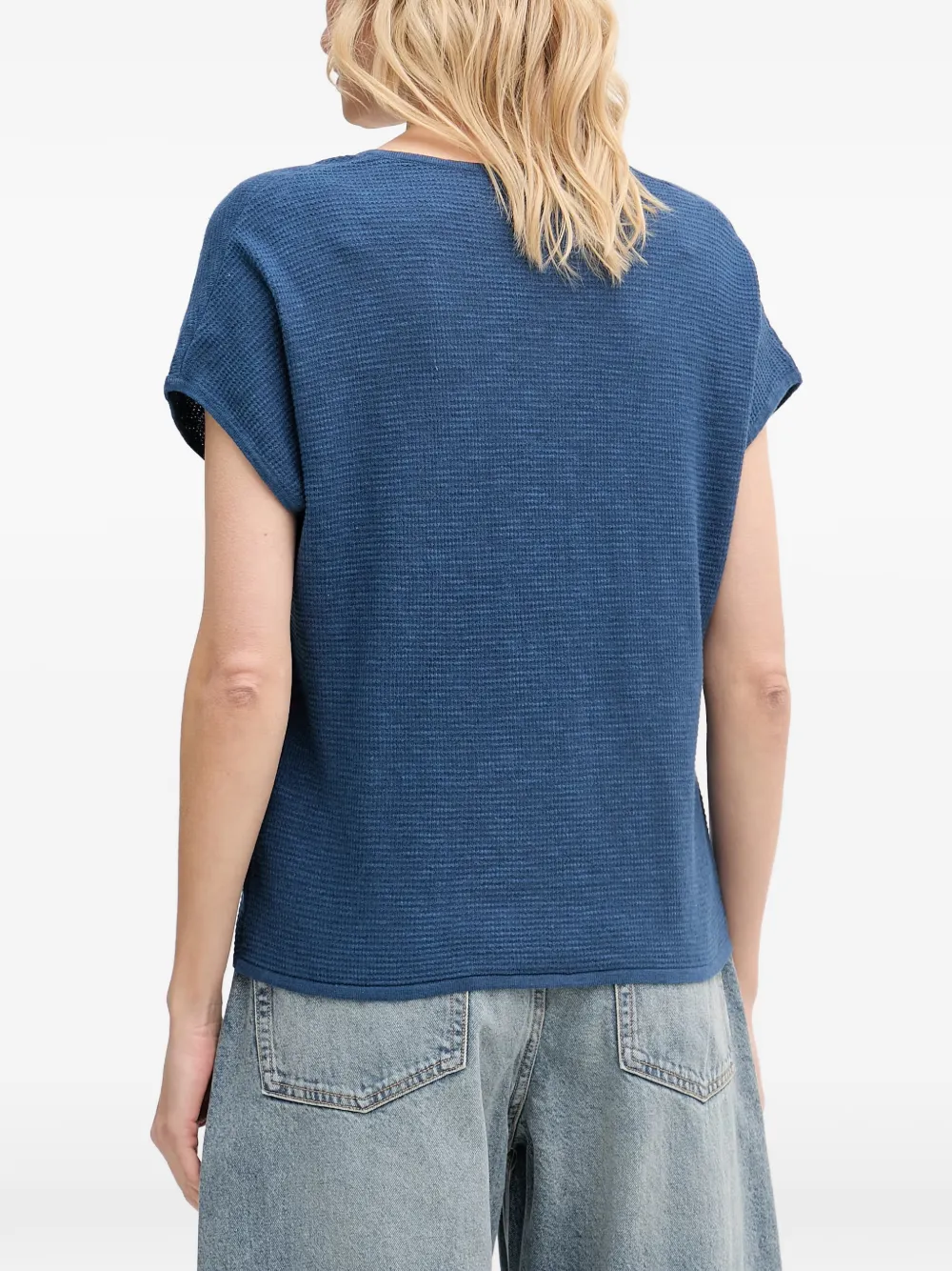 Benetton Trui met V-hals en korte mouwen Blauw