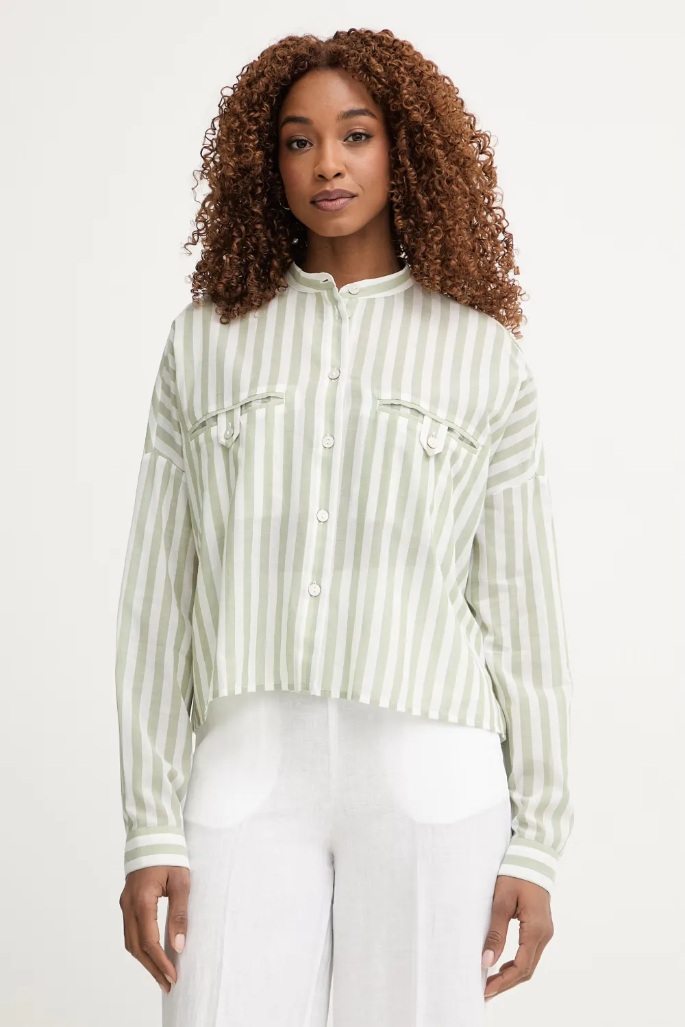 Benetton vertical-stripe band-collar shirt Benetton vertical-stripe band-collar shirt