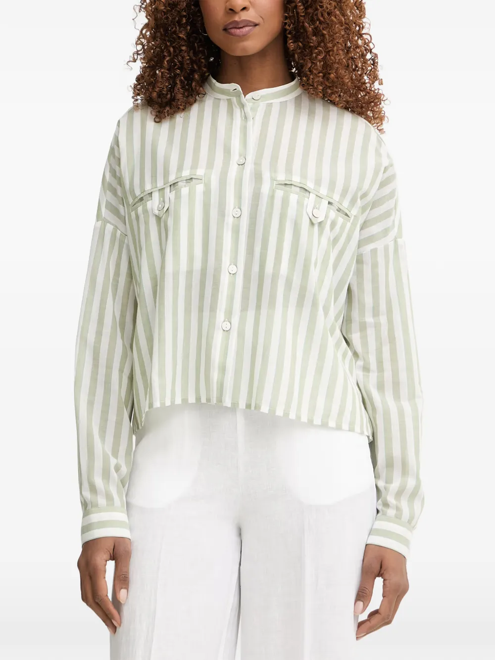 Benetton vertical-stripe band-collar shirt - Grün