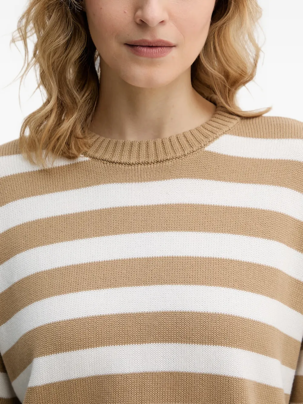 Benetton Gestreepte gebreide trui met zijsplit Beige