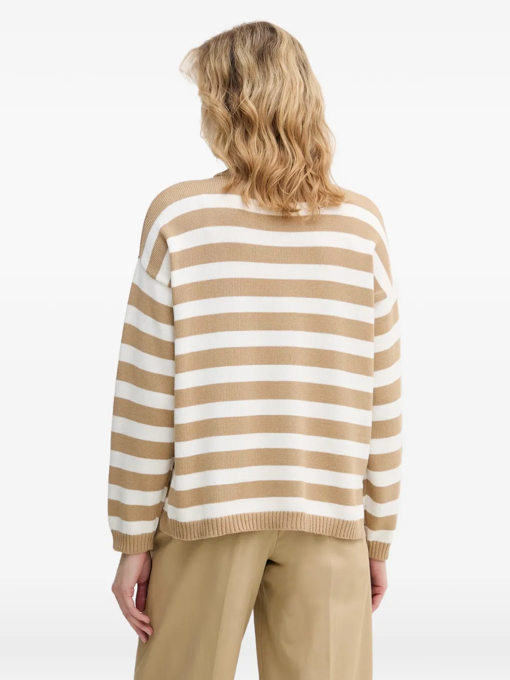 Benetton Gestreepte gebreide trui met zijsplit Beige